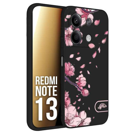 CUSTOMIZZA - Custodia cover nera morbida in tpu compatibile per Xiaomi Redmi Note 13 giapponese fiori di ciliegio in fiore a rilievo disegnata tattoo