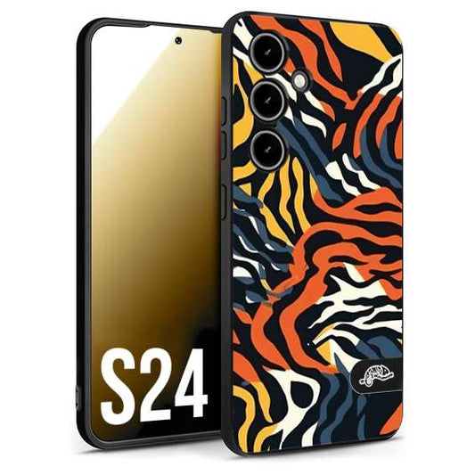 CUSTOMIZZA - Custodia cover nera morbida in tpu compatibile per Samsung S24 leopardato maculato tigrato tiger colorata gialla blu arancio