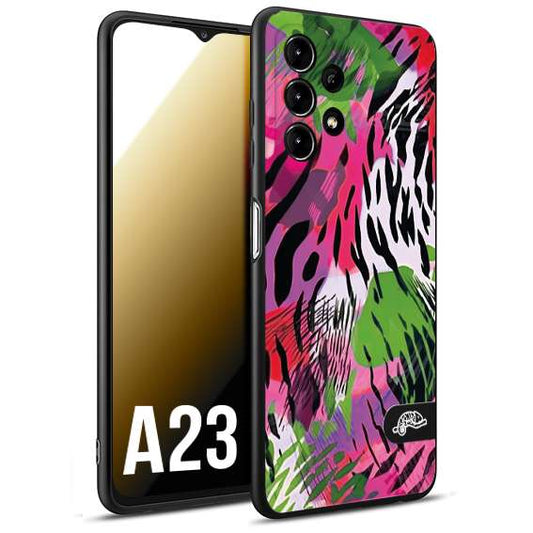 CUSTOMIZZA - Custodia cover nera morbida in tpu compatibile per Samsung A23 leopardato tigrato tiger colorata summer color verde fucsia