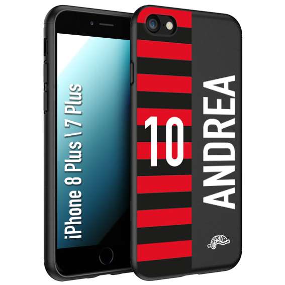 CUSTOMIZZA - Custodia cover nera morbida in tpu compatibile per iPhone 7 Plus - 8 pluspersonalizzata calcio football nome e numero calciatori rossonera