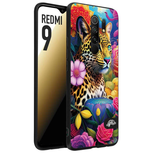 CUSTOMIZZA - Custodia cover nera morbida in tpu compatibile per Xiaomi Redmi 9 fiori astratti donna flower fantasia leopardo ghepardo animali colorati