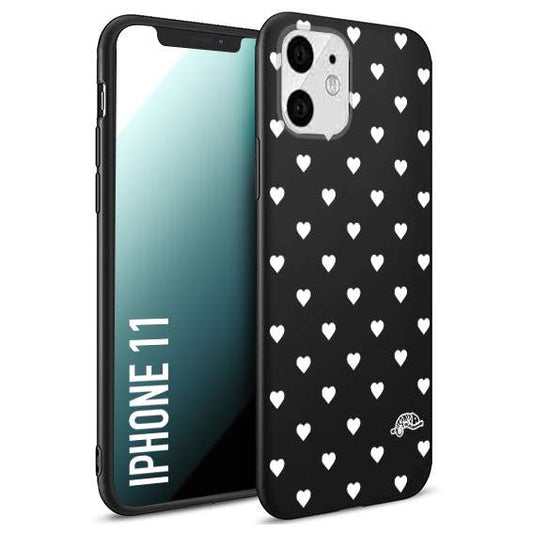 CUSTOMIZZA - Custodia cover nera morbida in tpu compatibile per iPhone 11 cuori pois bianchi donna pin up vintage