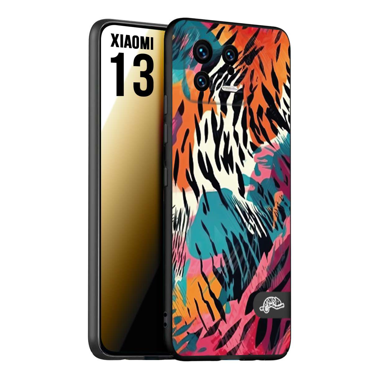 CUSTOMIZZA - Custodia cover nera morbida in tpu compatibile per Xiaomi 13 leopardato maculato tigrato tiger colorata summer color