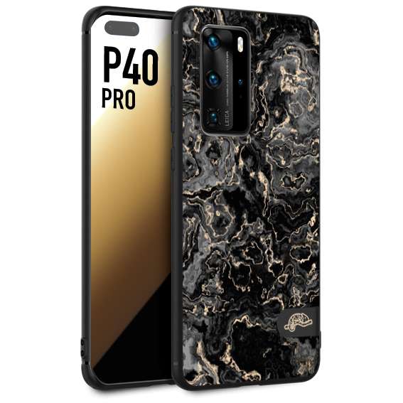 CUSTOMIZZA - Custodia cover nera morbida in tpu compatibile per Huawei P40 PRO effetto marmo marble nero black venature dorato pietra