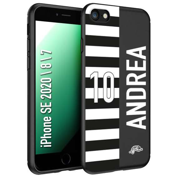 CUSTOMIZZA - Custodia cover nera morbida in tpu compatibile per iPhone 7 - 8 - SE 2020 / 2022 personalizzata calcio football nome e numero calciatori bianconera