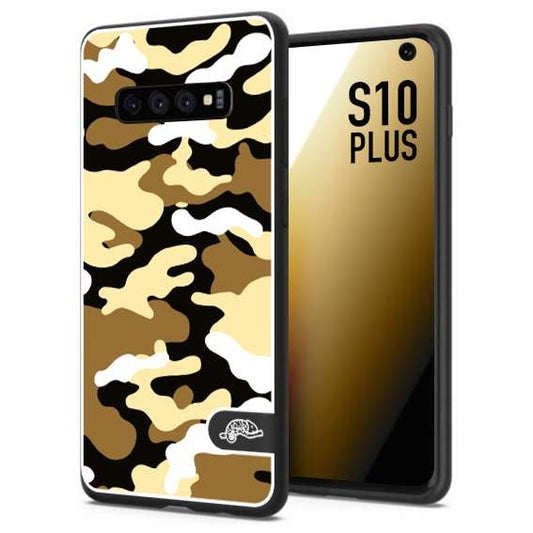 CUSTOMIZZA - Custodia cover nera morbida in tpu compatibile per Samsung S10 PLUS camouflage mimetico militare giallo desert brown