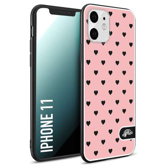 CUSTOMIZZA - Custodia cover nera morbida in tpu compatibile per iPhone 11 cuori pois rosa donna pin up vintage