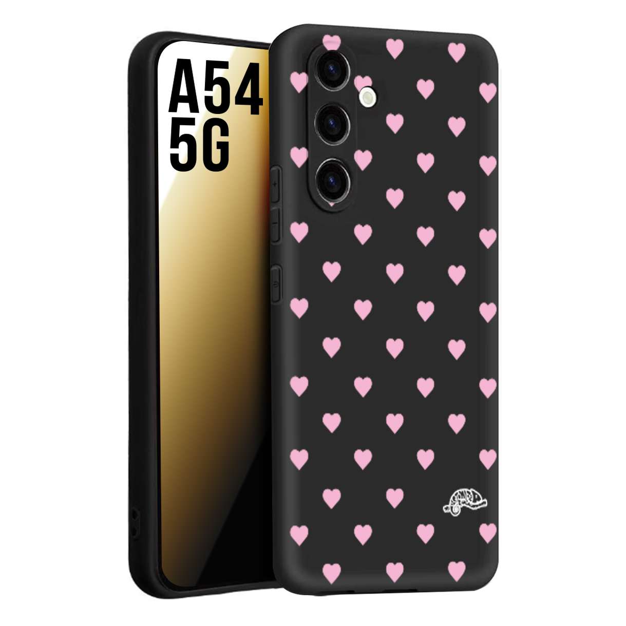 CUSTOMIZZA - Custodia cover nera morbida in tpu compatibile per Samsung A54 5G cuori pois rosa su nero donna pin up vintage