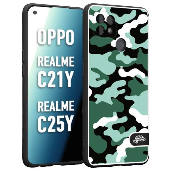 CUSTOMIZZA - Custodia cover nera morbida in tpu compatibile per Oppo Realme C21Y - C25Y camouflage mimetico militare verde green