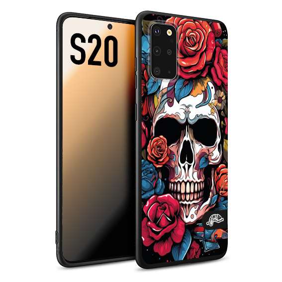 CUSTOMIZZA - Custodia cover nera morbida in tpu compatibile per Samsung S20 teschio skull flowers fiori rose rosse tattoo disegnato