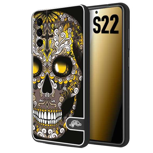 CUSTOMIZZA - Custodia cover nera morbida in tpu compatibile per Samsung S22 teschio messicano Mexican skull nero giallo