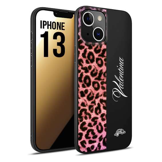 CUSTOMIZZA - Custodia cover nera morbida in tpu compatibile per iPhone 13 leopardato rosa fucsia personalizzata nome iniziali