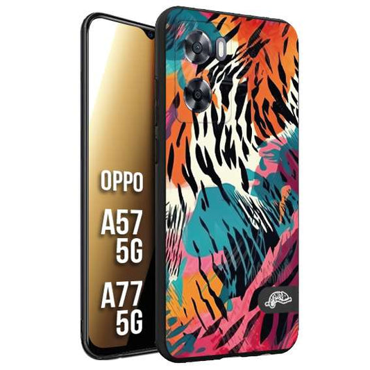 CUSTOMIZZA - Custodia cover nera morbida in tpu compatibile per Oppo A57 5G - A77 5G leopardato maculato tigrato tiger colorata summer color