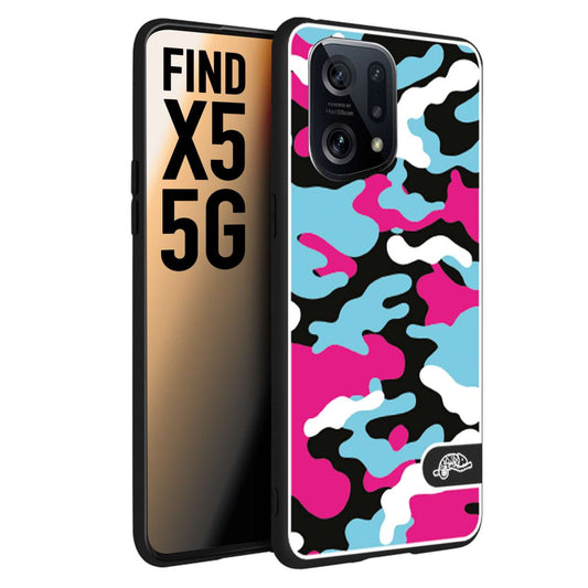 CUSTOMIZZA - Custodia cover nera morbida in tpu compatibile per Oppo Find X5 camouflage mimetico militare fucsia celeste