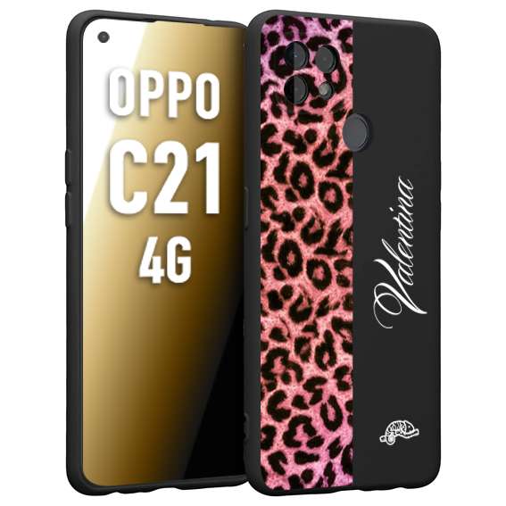 CUSTOMIZZA - Custodia cover nera morbida in tpu compatibile per Oppo Realme C21 4G leopardato rosa fucsia personalizzata nome iniziali