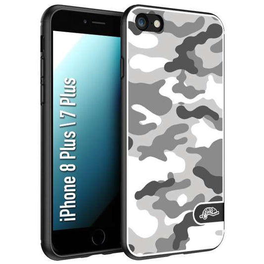 CUSTOMIZZA - Custodia cover nera morbida in tpu compatibile per iPhone 7 Plus - 8 pluscamouflage mimetico militare bianco white