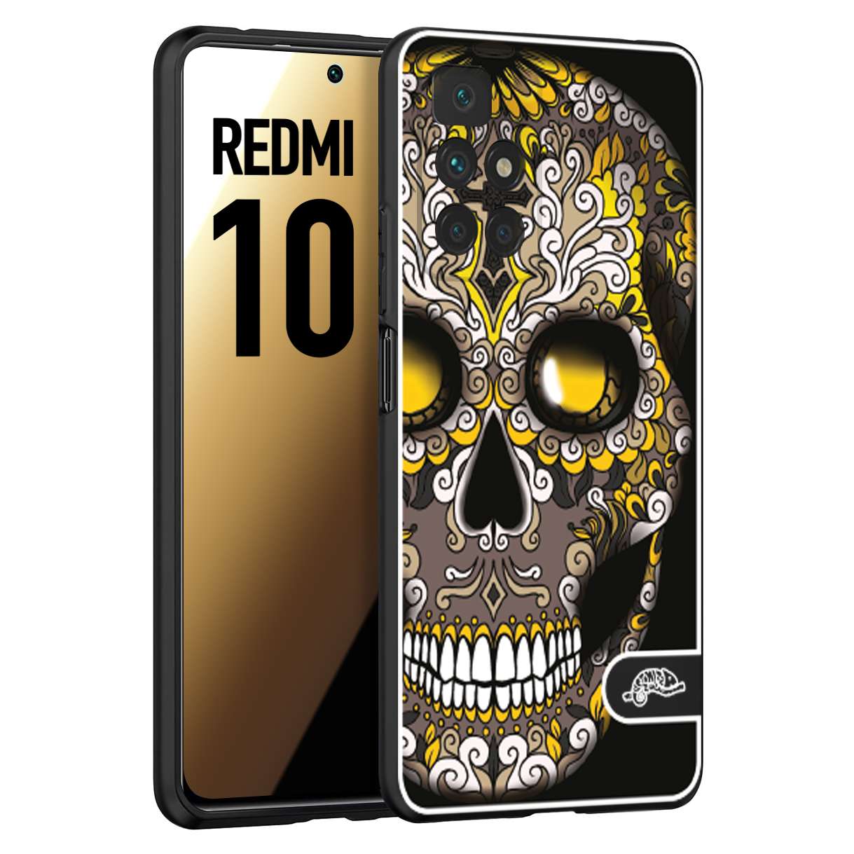 CUSTOMIZZA - Custodia cover nera morbida in tpu compatibile per Xiaomi Redmi 10 teschio messicano Mexican skull nero giallo