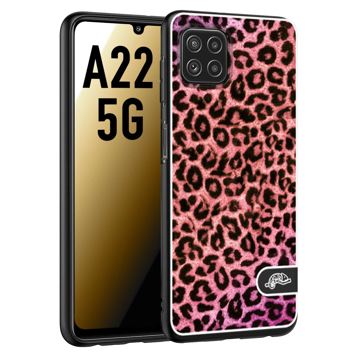 CUSTOMIZZA - Custodia cover nera morbida in tpu compatibile per Samsung A22 5G leopardato maculato donna rosa leopard