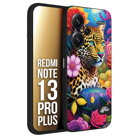 CUSTOMIZZA - Custodia cover nera morbida in tpu compatibile per Xiaomi Redmi Note 13 PRO PLUS fiori astratti donna flower fantasia leopardo ghepardo animali colorati