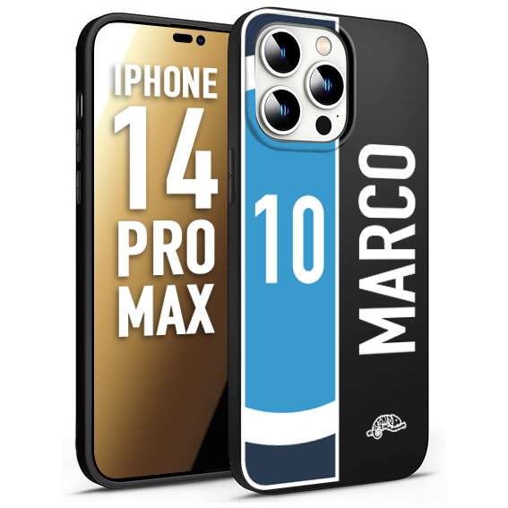 CUSTOMIZZA - Custodia cover nera morbida in tpu compatibile per iPhone 14 PRO MAX personalizzata calcio football nome e numero calciatori biancoazzurri bianco celesti