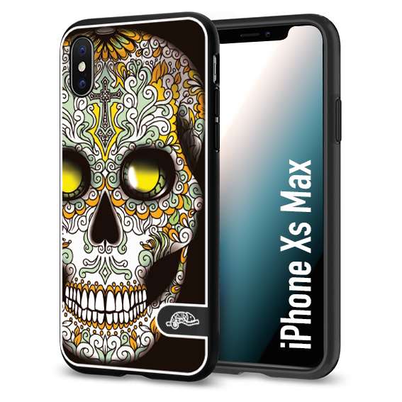 CUSTOMIZZA - Custodia cover nera morbida in tpu compatibile per iPhone Xs Max teschio messicano Mexican skull bianco verde giallo