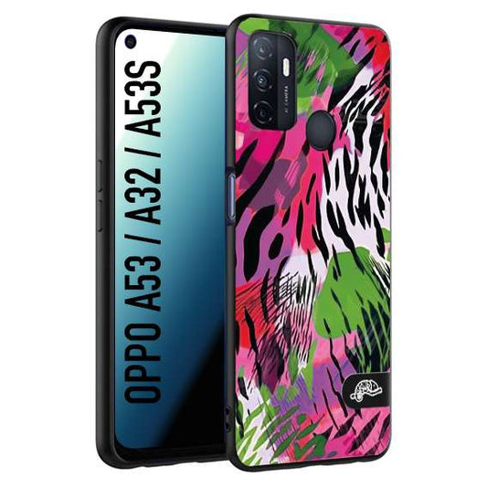 CUSTOMIZZA - Custodia cover nera morbida in tpu compatibile per Oppo A53 - A32 - A53S leopardato tigrato tiger colorata summer color verde fucsia