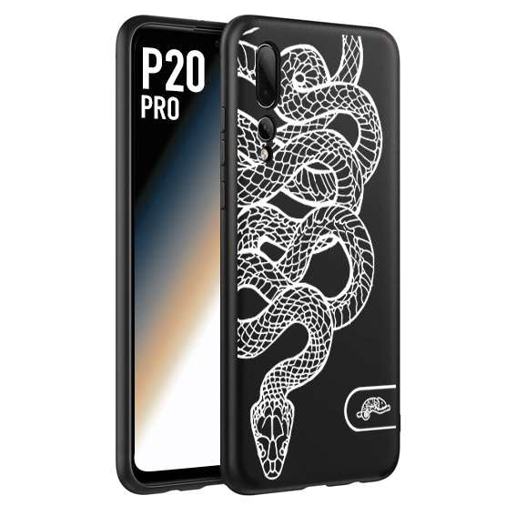 CUSTOMIZZA - Custodia cover nera morbida in tpu compatibile per Huawei P20 PRO serpente snake bianco a rilievo disegnato tattoo tatuaggio