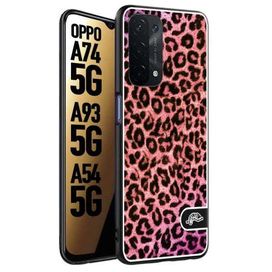 CUSTOMIZZA - Custodia cover nera morbida in tpu compatibile per Oppo A74 5G - A93 5G - A54 5G leopardato maculato donna rosa leopard