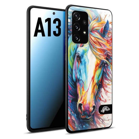 CUSTOMIZZA - Custodia cover nera morbida in tpu compatibile per Samsung A13 animali color cavallo horse viso colori vibranti disegnato schizzo