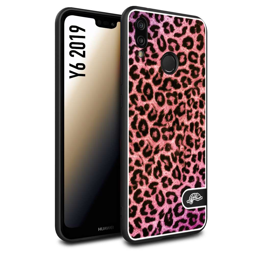 CUSTOMIZZA - Custodia cover nera morbida in tpu compatibile per Huawei Y6 2019 leopardato maculato donna rosa leopard