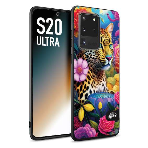 CUSTOMIZZA - Custodia cover nera morbida in tpu compatibile per Samsung S20 ULTRA fiori astratti donna flower fantasia leopardo ghepardo animali colorati