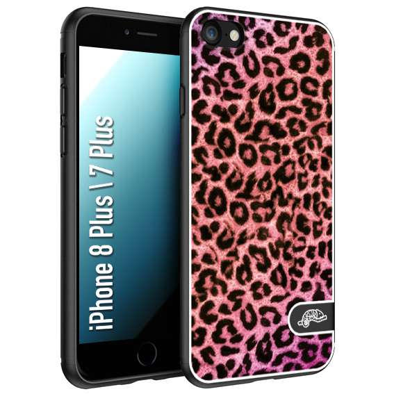 CUSTOMIZZA - Custodia cover nera morbida in tpu compatibile per iPhone 7 Plus - 8 plusleopardato maculato donna rosa leopard