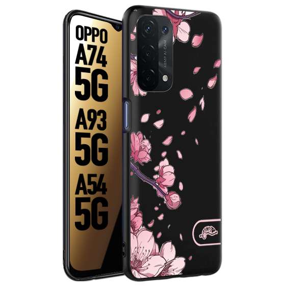 CUSTOMIZZA - Custodia cover nera morbida in tpu compatibile per Oppo A74 5G - A93 5G - A54 5G giapponese fiori di ciliegio in fiore a rilievo disegnata tattoo