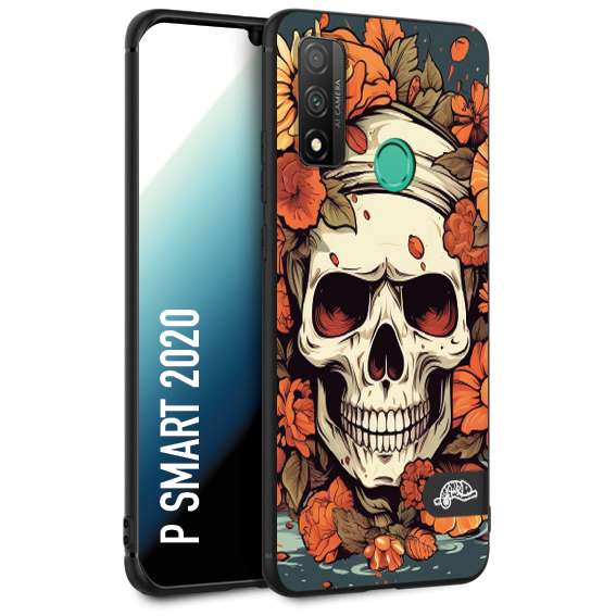 CUSTOMIZZA - Custodia cover nera morbida in tpu compatibile per Huawei P Smart 2020 teschio skull flowers fiori tattoo disegnato alta definizione