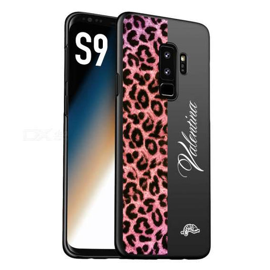 CUSTOMIZZA - Custodia cover nera morbida in tpu compatibile per Samsung S9 leopardato rosa fucsia personalizzata nome iniziali