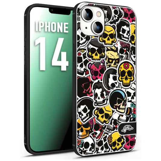 CUSTOMIZZA - Custodia cover nera morbida in tpu compatibile per iPhone 14 sticker bomb teschi colorati adesivi skulls skater snowboard