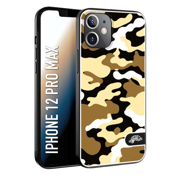 CUSTOMIZZA - Custodia cover nera morbida in tpu compatibile per iPhone 12 PRO MAX camouflage mimetico militare giallo desert brown