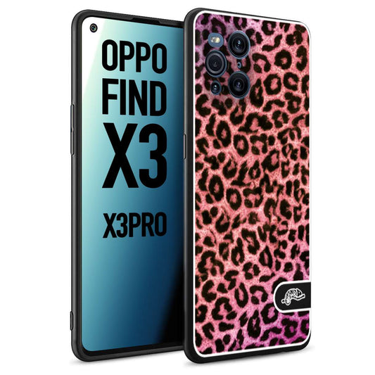 CUSTOMIZZA - Custodia cover nera morbida in tpu compatibile per Oppo Find X3 - Find X3 Pro 5G leopardato maculato donna rosa leopard