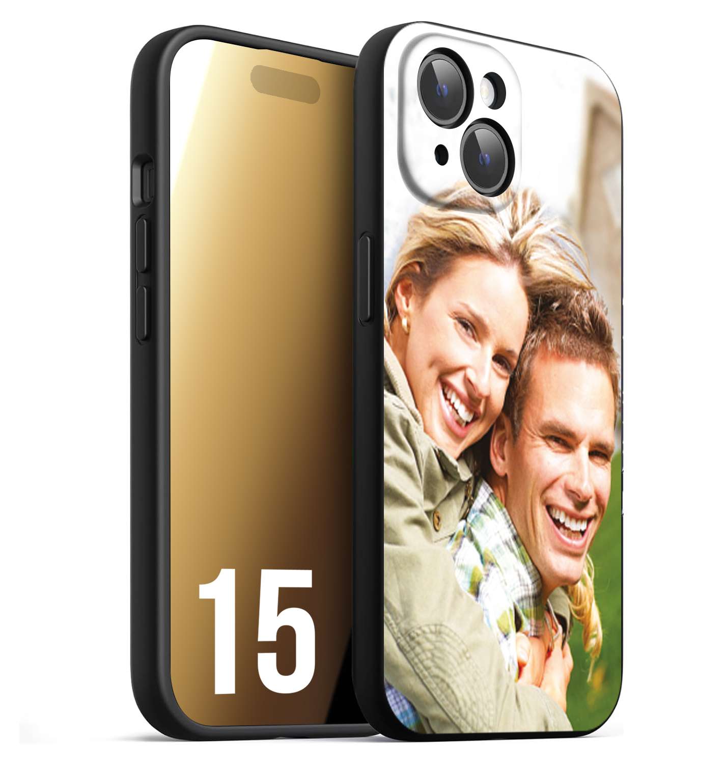 CUSTOMIZZA - Custodia cover nera morbida in tpu compatibile per iPhone 15 personalizzata con foto immagine scritta a piacere