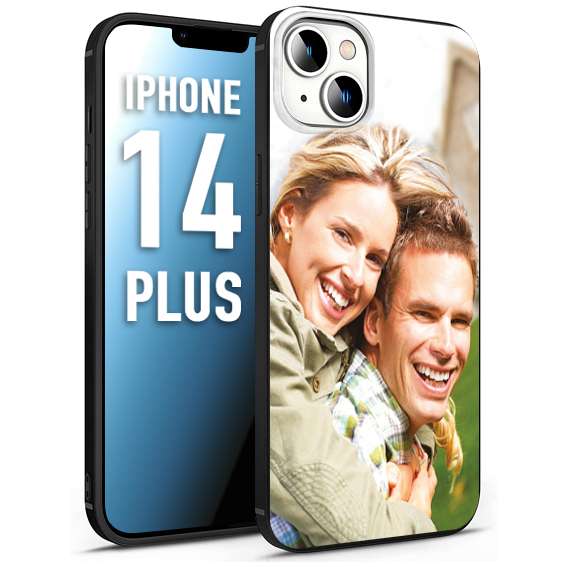 CUSTOMIZZA - Custodia cover nera morbida in tpu compatibile per iPhone 14 PLUS personalizzata con foto immagine scritta a piacere