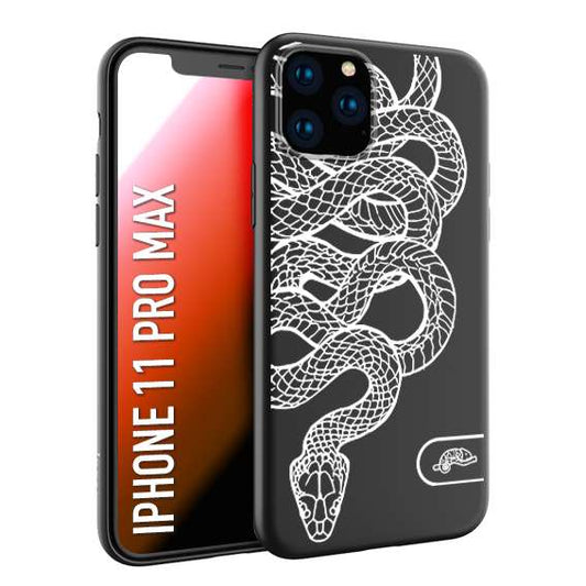 CUSTOMIZZA - Custodia cover nera morbida in tpu compatibile per iPhone 11 PRO MAX serpente snake bianco a rilievo disegnato tattoo tatuaggio