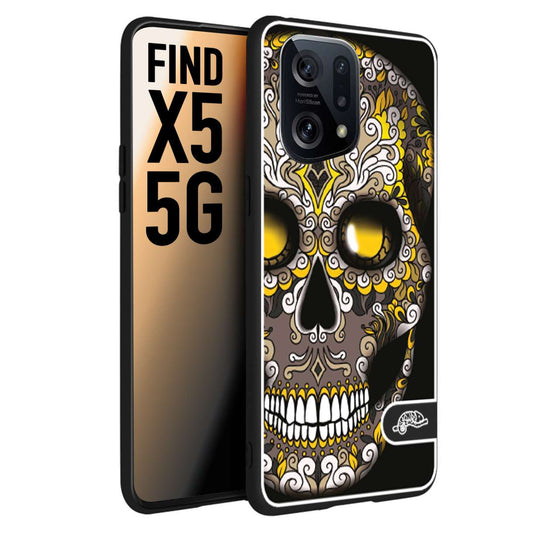 CUSTOMIZZA - Custodia cover nera morbida in tpu compatibile per Oppo Find X5 teschio messicano Mexican skull nero giallo