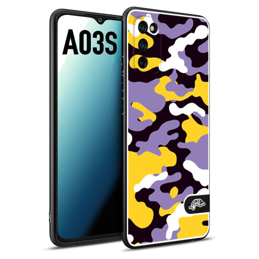 CUSTOMIZZA - Custodia cover nera morbida in tpu compatibile per Samsung A03S camouflage mimetico militare viola lilla giallo