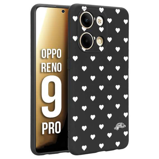 CUSTOMIZZA - Custodia cover nera morbida in tpu compatibile per Oppo Reno 9 PRO cuori pois bianchi donna pin up vintage