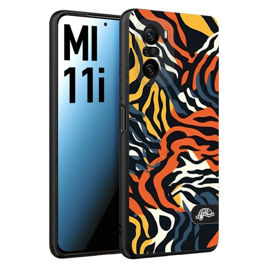 CUSTOMIZZA - Custodia cover nera morbida in tpu compatibile per Xiaomi Mi 11i leopardato maculato tigrato tiger colorata gialla blu arancio