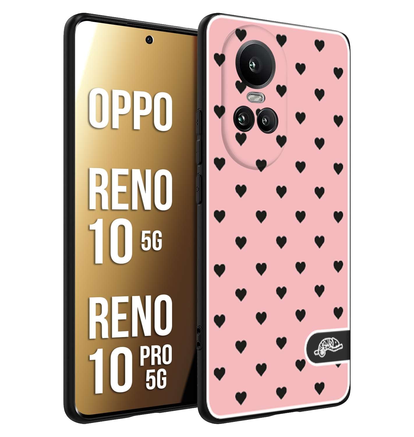 CUSTOMIZZA - Custodia cover nera morbida in tpu compatibile per Oppo Reno 10 5G - 10 PRO 5G cuori pois rosa donna pin up vintage