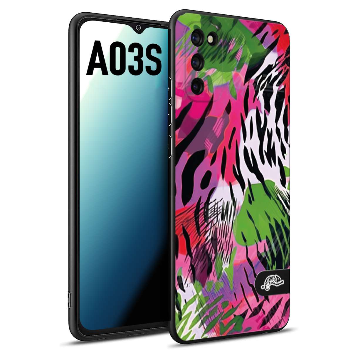 CUSTOMIZZA - Custodia cover nera morbida in tpu compatibile per Samsung A03S leopardato tigrato tiger colorata summer color verde fucsia