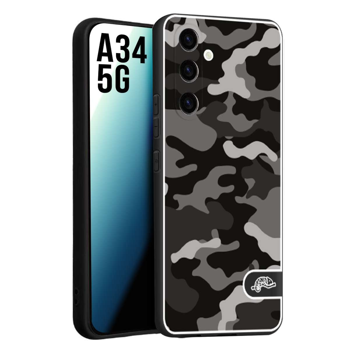 CUSTOMIZZA - Custodia cover nera morbida in tpu compatibile per Samsung A34 5G camouflage mimetico militare nero black grigio