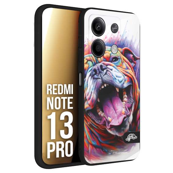 CUSTOMIZZA - Custodia cover nera morbida in tpu compatibile per Xiaomi Redmi Note 13 PRO animali color bulldog cane dog colori vibranti disegnato schizzo