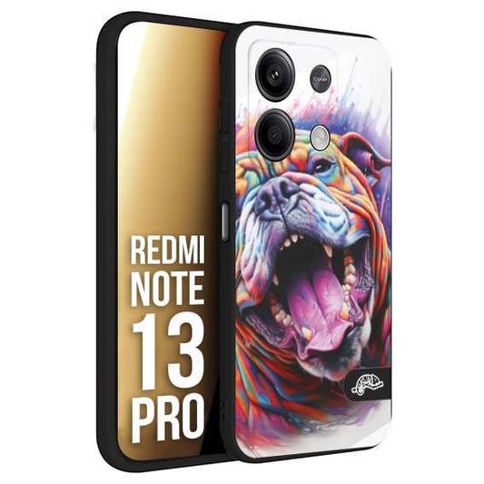 CUSTOMIZZA - Custodia cover nera morbida in tpu compatibile per Xiaomi Redmi Note 13 PRO animali color bulldog cane dog colori vibranti disegnato schizzo